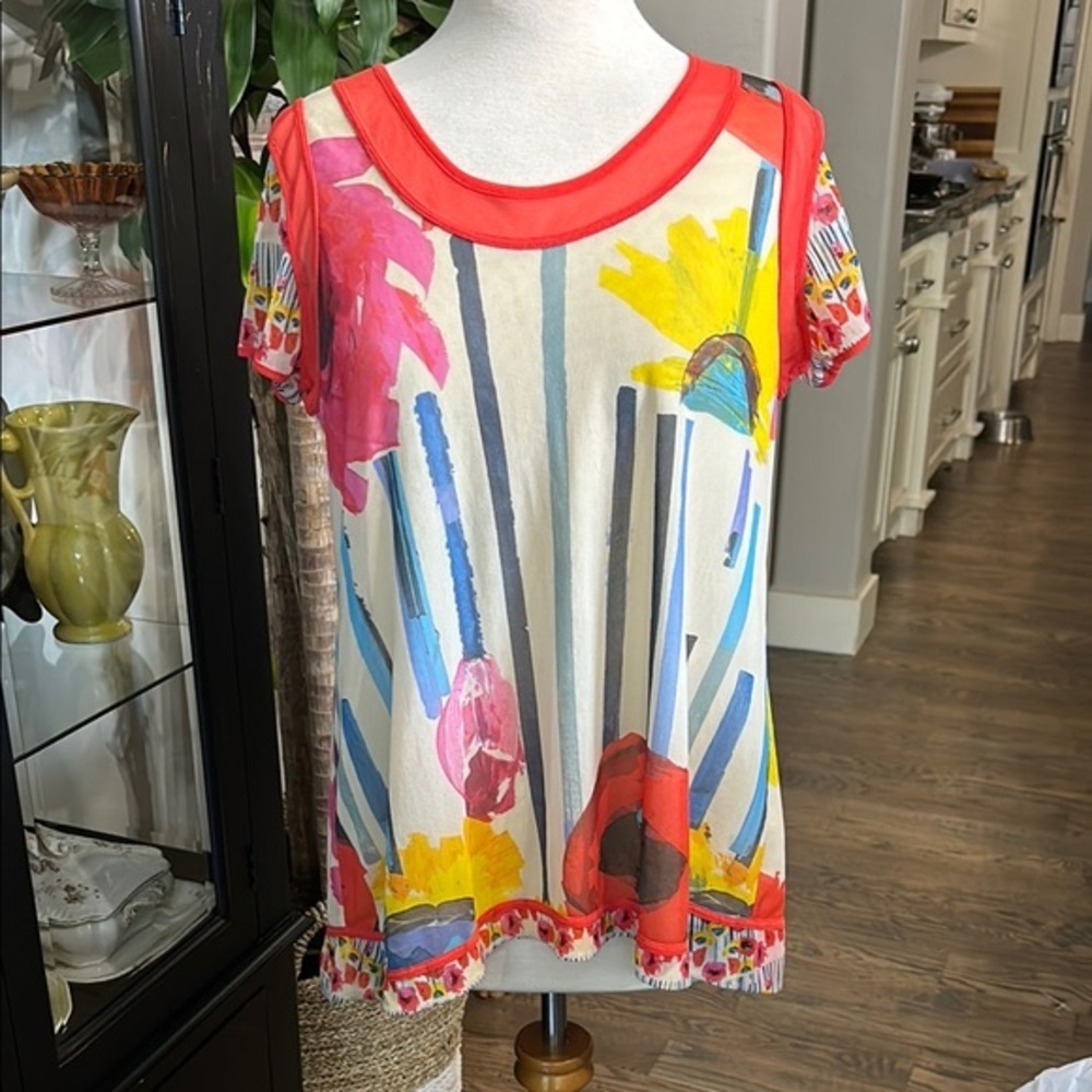 🌺 🌸 Didier Parakian Floral Abstract Mesh Top | Size FR 48 (US 16)